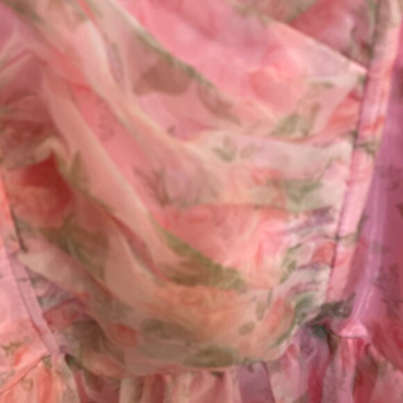 Unique Vintage Pink Floral Organza Swing Dress 1950s Sz 1x #7 - Picture 4 of 7